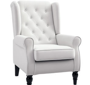 Cream White High Back Accent Chair With Wooden Legs, Removable Cushion For Living Room, Club, Bedroom
