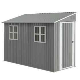 4x10 FT Galvanized Steel Outdoor Shed  Weatherproof Lockable Storage For Tools, Bikes And Pets,With Sloping Roof And Windows