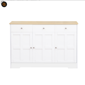 Fancy Design Kitchen Buffet Storage Cabinet With Arched Design - White Sideboard With Door, Drawer-Versatile Pantry Organization