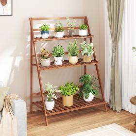 3-Tier Bamboo Ladder Shelf Foldable Plant Flower Bookshelf