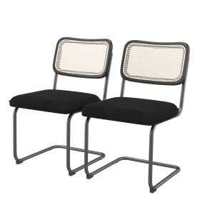 2-Pack Teddy Velvet Dining Chairs With High-Density Sponge, Rattan For Room