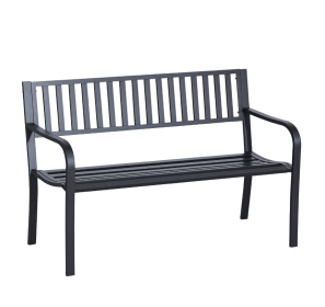 50ft Outdoor Bench Seat, Patio Bench With Slatted Seat, Metal Porch Bench, With 2 Person Design, For Poolside, Lawn, Black
