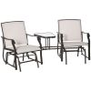 Outsunny Outdoor Glider Chairs with Coffee Table, Patio 2-Seat Rocking Chair Swing Loveseat with Breathable Sling for Backyard, Garden, and Porch, Bei