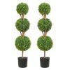 VEVOR Artificial Topiaries Boxwood Trees, 48 inch Tall (2 Pieces), 3 Ball-Shape Faux Topiaries Plant with Planters, Green Feaux Plant w/ Replaceable L