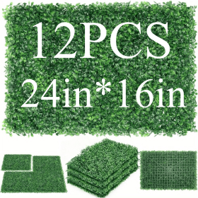 12 pieces of 24 "x 16" artificial boxwood boards, grass wall panels, boxwood fence panels, UV protection suitable for artificial green wall decoration