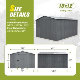 10' x 12' Steel Outdoor Storage Shed, Galvanized Steel Metal Garden Shed with Lockable Doors, Heavy-Duty Storage Tool House for Garden, Backyard, Pati