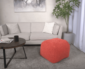 Spongy Microfiber Square Pouf, Coral