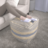 Western Handcrafted Fabric Pouf, Natural Blue