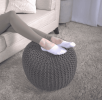 Bordeaux Knitted Cotton Round Pouf, Navy Blue