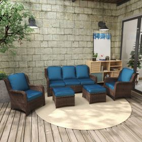 Patio Furniture Set Rattan Outdoor Sectional Conversation Sets 3-Seat Outdoor Couch,2 Single Chair and 2 Ottoman for Lawn, Balcony, Garden, Backyard (