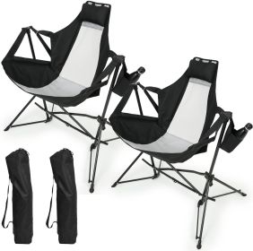 Hammock Camping Chair, Folding Portable Rocking Chair, Aluminum Alloy Adjustable Back Swinging Chair with Pillow Cup Holder, Recliner with Carry Bag f