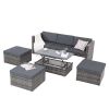 Patio Furniture, Outdoor Furniture, Seasonal PE Wicker Furniture,5 Set Wicker Furniture With Plywood Coffee Table,with lift TOP Coffee Table,with Loun