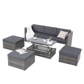 Patio Furniture, Outdoor Furniture, Seasonal PE Wicker Furniture,5 Set Wicker Furniture With Plywood Coffee Table,with lift TOP Coffee Table,with Loun