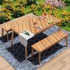 3 Pieces Acacia Wood Table Bench Dining Set For Outdoor & Indoor Furniture With 2 Benches, Picnic Beer Table for Patio, Porch, Garden, Poolside, Natur