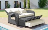 TOPMAX PE Wicker Rattan Double Chaise Lounge, 2-Person Reclining Daybed with Adjustable Back and Cushions, Free Furniture Protection Cover, White (OLD