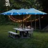15x9ft Large Double-Sided Rectangular Outdoor Twin Patio Market Umbrella with light and base- blue
