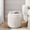 2-Piece Set Round Chenille Storage Ottoman, Equipped with a Drum Shaped Small Stool, Storage Space, and MDF Made Desktop Panel (Beige 23.62"x23.62"x16
