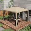 Outsunny 9.6' x 11.6' Patio Gazebo, Outdoor Canopy Shelter with 2-Tier Roof and Netting, Steel Frame for Garden, Lawn, Backyard, and Deck, Taupe