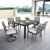 7-PCs Outdoor Patio Aluminum Furniture Set, with 4 Dining Chairs & 2 Swivel Rockers Sunbrella Fabric Cushioned, Nature-Inspired Branch-Like Backrest,