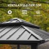 Grill Gazebo 8' �� 6', Aluminum BBQ Gazebo Outdoor Metal Frame with Shelves Serving Tables, Permanent Double Roof Hard top Gazebos for Patio Lawn Deck