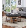 Wire-brushed Finish Natural Tone/Dark Gray 1pc Ottoman Transitional Style Deep Button Linen Like Tufted Seat Open Bottom Shelf Living Room