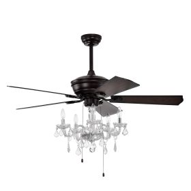 Crystal Shade Ceiling Fan Lamp ,3 Speed ,4 Timing , 5 Reversible Blades Crystal Ceiling Fan ,5PCS E12 NO Include Bulb Hand Pull Chain