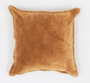 Stonewashed Cotton Velvet Throw Pillow With Decorative Handstiched Edges-19X19 Inch (Option: Camel)