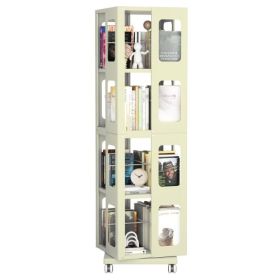 4-Tier All-Steel Rotating Bookshelf With 360  Wheels, Large Size Sturdy   Spacious Book Rack, New Style White Bookshelf,Easy Assembly (Color: Yellow)