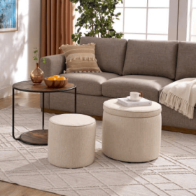 Ottoman, Multi-functional Combination Set Table Ottoman, Combination Of Ottoman And Table, With Drum Stool, With Storage Space (Color: Beige)